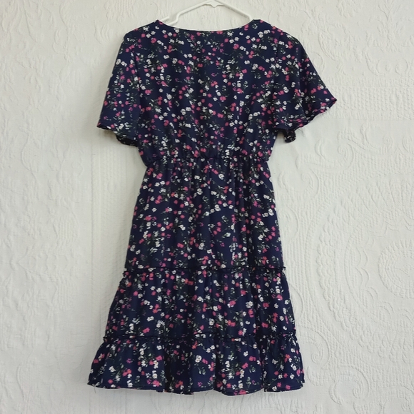 Altar'd State Navy Floral Mini Dress Cute Vneck Raw Hem Tiered Tea Garden Party - Picture 10 of 11